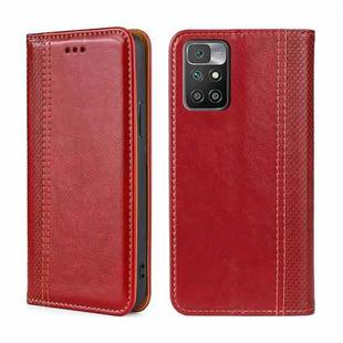 For Xiaomi Redmi 10 Grid Texture Magnetic Flip Leather Phone Case(Red)