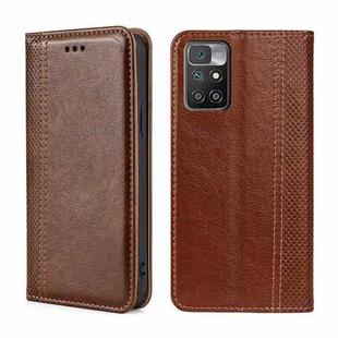 For Xiaomi Redmi 10 Grid Texture Magnetic Flip Leather Phone Case(Brown)