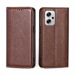 For Xiaomi Redmi Note 11T Pro 5G/Note 11T Pro+ 5G Grid Texture Magnetic Flip Leather Phone Case(Brown)