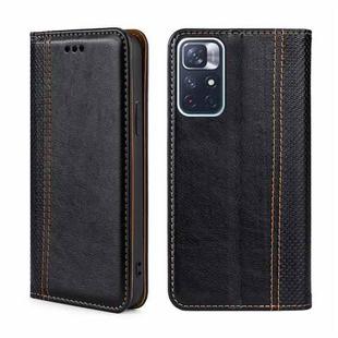 For Xiaomi Redmi Note 11 5G/Poco M4 Pro 5G Grid Texture Magnetic Flip Leather Phone Case(Black)