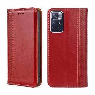 For Xiaomi Redmi Note 11 5G/Poco M4 Pro 5G Grid Texture Magnetic Flip Leather Phone Case(Red)