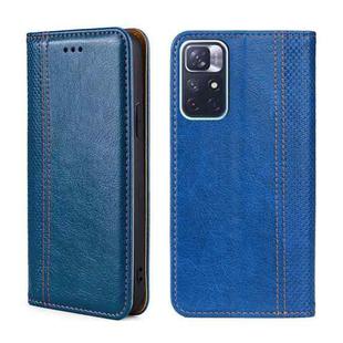 For Xiaomi Redmi Note 11 5G/Poco M4 Pro 5G Grid Texture Magnetic Flip Leather Phone Case(Blue)