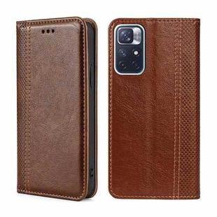 For Xiaomi Redmi Note 11 5G/Poco M4 Pro 5G Grid Texture Magnetic Flip Leather Phone Case(Brown)