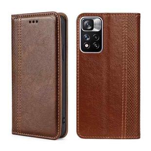 For Xiaomi Redmi Note 11 Pro 5G/Note 11 Pro+ 5G Grid Texture Magnetic Flip Leather Phone Case(Brown)