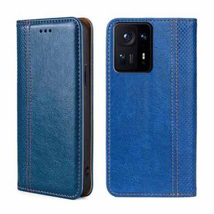 For Xiaomi Mix 4 Grid Texture Magnetic Flip Leather Phone Case(Blue)