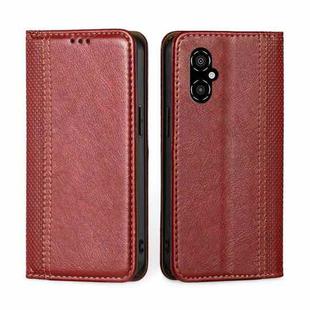 For Xiaomi Poco M4 5G Grid Texture Magnetic Flip Leather Phone Case(Red)
