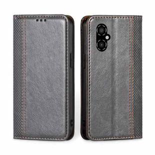 For Xiaomi Poco M4 5G Grid Texture Magnetic Flip Leather Phone Case(Grey)