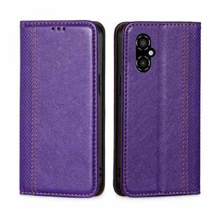 For Xiaomi Poco M4 5G Grid Texture Magnetic Flip Leather Phone Case(Purple)