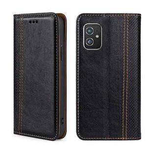 For Asus ZenFone 8 ZS590KS Grid Texture Magnetic Flip Leather Phone Case(Black)