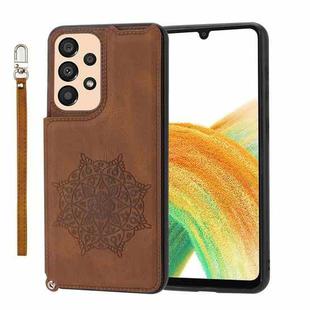 For Samsung Galaxy A53 5G Mandala Embossed PU + TPU Phone Case with Holder(Brown)