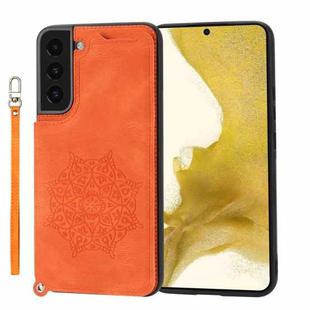 For Samsung Galaxy S22 Mandala Embossed PU + TPU Phone Case with Holder(Orange)