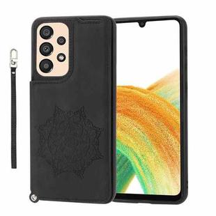 For Samsung Galaxy A33 5G Mandala Embossed PU + TPU Phone Case with Holder(Black)