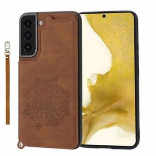 For Samsung Galaxy S22+ Mandala Embossed PU + TPU Phone Case with Holder(Brown)