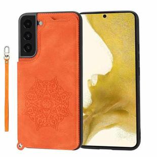 For Samsung Galaxy S22+ Mandala Embossed PU + TPU Phone Case with Holder(Orange)