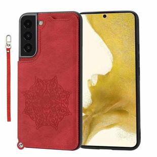 For Samsung Galaxy S22+ Mandala Embossed PU + TPU Phone Case with Holder(Red)