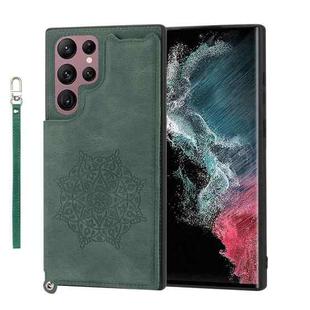 For Samsung Galaxy S22 Ultra Mandala Embossed PU + TPU Phone Case with Holder(Green)