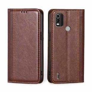 For Nokia C21 Plus Grid Texture Magnetic Flip Leather Phone Case(Brown)