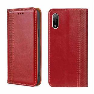 For Sony Xperia Ace II Grid Texture Magnetic Flip Leather Phone Case(Red)