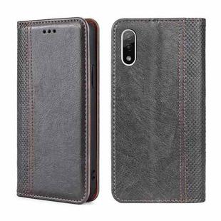 For Sony Xperia Ace II Grid Texture Magnetic Flip Leather Phone Case(Grey)
