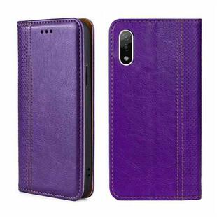 For Sony Xperia Ace II Grid Texture Magnetic Flip Leather Phone Case(Purple)