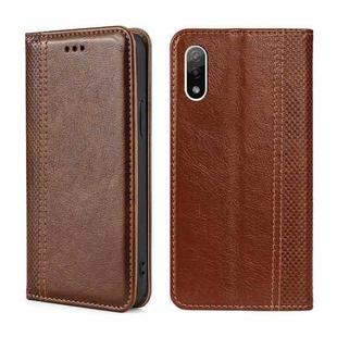 For Sony Xperia Ace II Grid Texture Magnetic Flip Leather Phone Case(Brown)