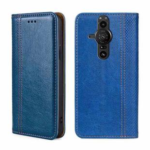 For Sony Xperia Pro-I Grid Texture Magnetic Flip Leather Phone Case(Blue)