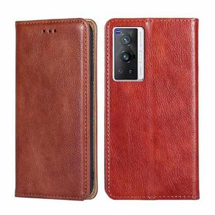 For vivo X70 Pro Gloss Oil Solid Color Magnetic Leather Phone Case(Brown)