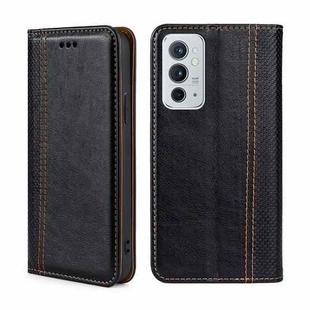 For OnePlus 9RT 5G Grid Texture Magnetic Flip Leather Phone Case(Black)