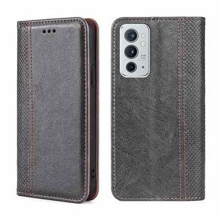 For OnePlus 9RT 5G Grid Texture Magnetic Flip Leather Phone Case(Grey)