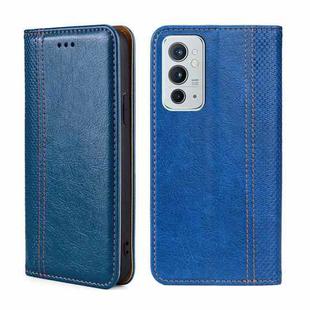 For OnePlus 9RT 5G Grid Texture Magnetic Flip Leather Phone Case(Blue)