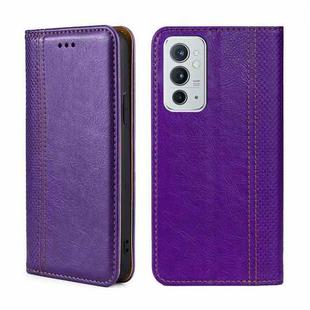 For OnePlus 9RT 5G Grid Texture Magnetic Flip Leather Phone Case(Purple)