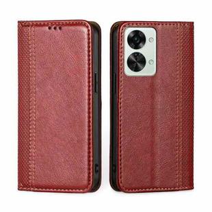 For OnePlus Nord 2T Grid Texture Magnetic Flip Leather Phone Case(Red)