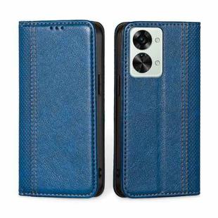 For OnePlus Nord 2T Grid Texture Magnetic Flip Leather Phone Case(Blue)