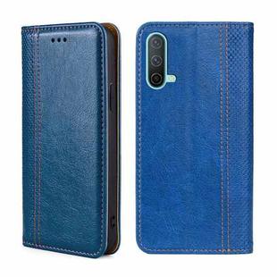For OnePlus Nord CE 5G Grid Texture Magnetic Flip Leather Phone Case(Blue)