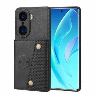 For Honor 60 Pro Double Buckle PU + TPU Shockproof Magnetic Phone Case(Black)