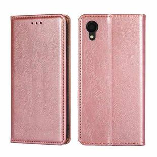 For Samsung Galaxy A22 5G Japan Gloss Oil Solid Color Magnetic Leather Phone Case(Rose Gold)