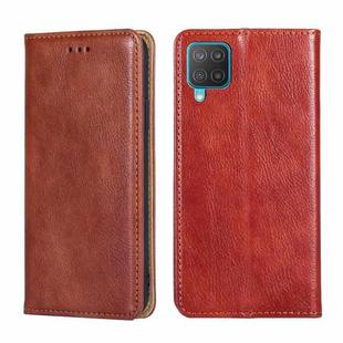 For Samsung Galaxy M12 / F12 Gloss Oil Solid Color Magnetic Leather Phone Case(Brown)