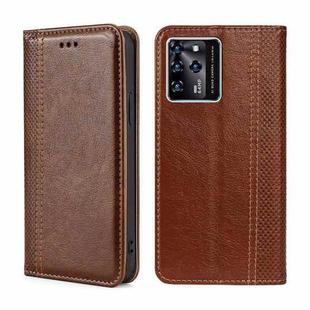 For ZTE Blabe V30 Grid Texture Magnetic Flip Leather Phone Case(Brown)