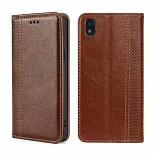 For ZTE Blade L210 Grid Texture Magnetic Flip Leather Phone Case(Brown)
