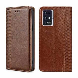 For ZTE Axon 30 Pro 5G Grid Texture Magnetic Flip Leather Phone Case(Brown)
