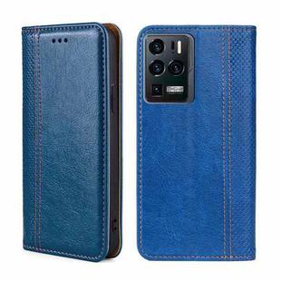 For ZTE Axon 30 Ultra 5G Grid Texture Magnetic Flip Leather Phone Case(Blue)