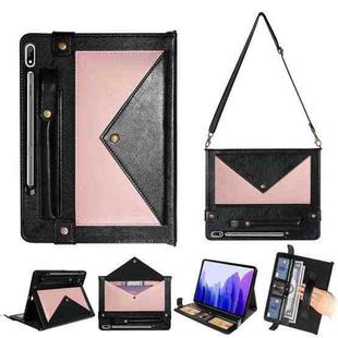 For Samsung Galaxy Tab S7 FE T730/T735 Envelope Color Matching Leather Tablet Case(Black Rose Gold)