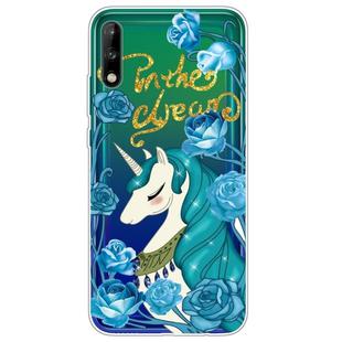 For Huawei Enjoy 10 Lucency Painted TPU Protective Case(Blue Flower Unicorn)