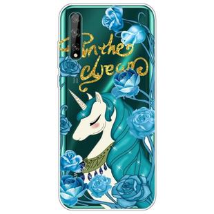 For Huawei Enjoy 10s Lucency Painted TPU Protective Case(Blue Flower Unicorn)
