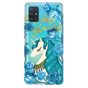 For Galaxy A51 Lucency Painted TPU Protective Case(Blue Flower Unicorn)