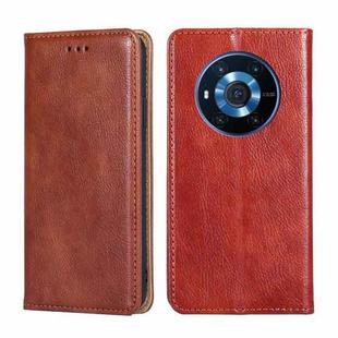 For Honor Magic3 Gloss Oil Solid Color Magnetic Leather Phone Case(Brown)