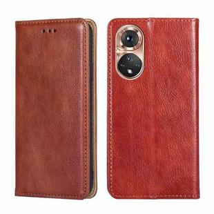 For Honor 50 Gloss Oil Solid Color Magnetic Leather Phone Case(Brown)