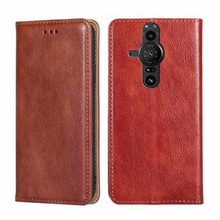 For Sony Xperia Pro-I Gloss Oil Solid Color Magnetic Leather Phone Case(Brown)