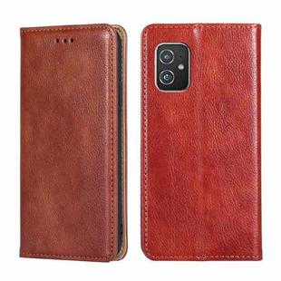 For Asus Zenfone 8 ZS590KS Gloss Oil Solid Color Magnetic Leather Phone Case(Brown)