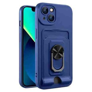 For iPhone 13 mini Ring Kickstand Card Wallet TPU Phone Case (Blue)